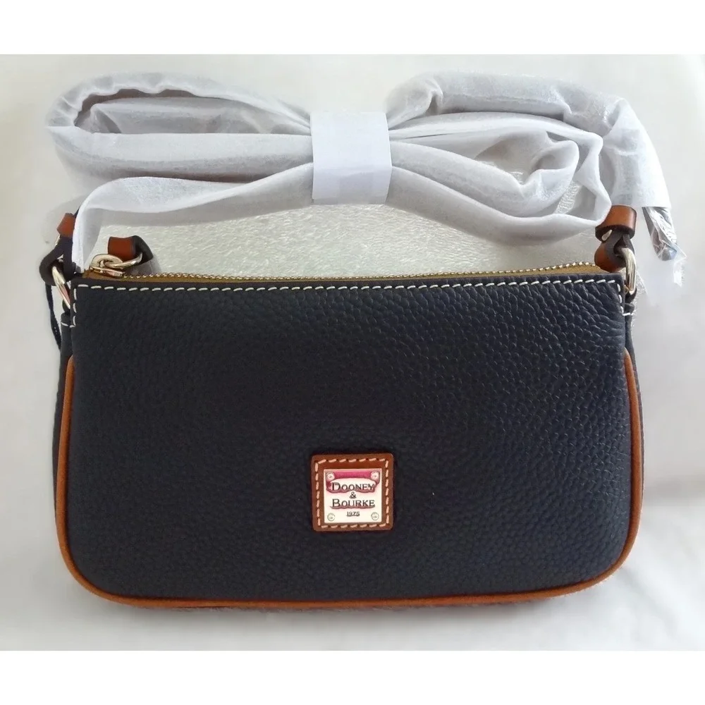 Dooney & Bourke Pebble Leather Zip Crossbody Bag Midnight‎ Blue/Brown NWT